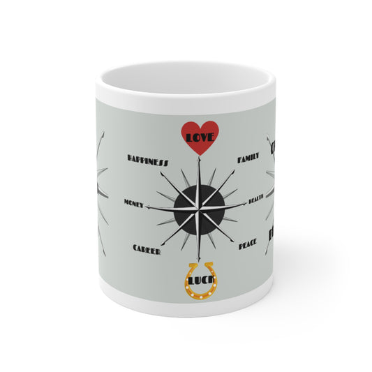 Compass-Ceramic Coffee Cups, 11oz